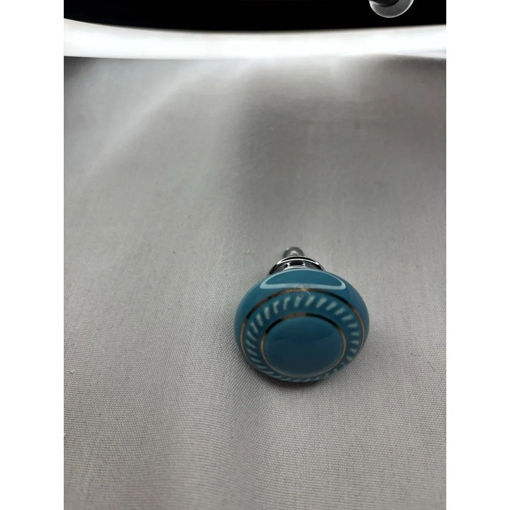 Set of 15 Blue & Gold Cabinet Knobs with Metal Hardware, approx 1.5 in Round